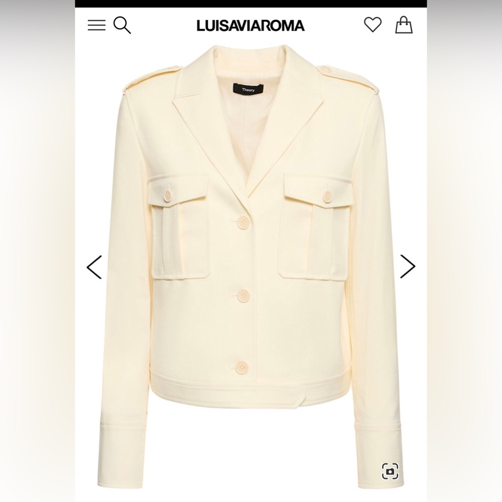 Theory Wool Blend Boxy Ivory Gab Military Boxy Twill Crop Jacket Blazer NWT 12